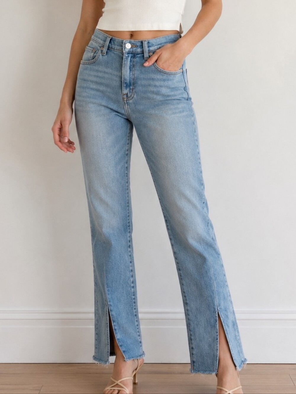 PISTOLA Light blue wash Denim Colleen High Rise Slim Split Flare Jeans 29